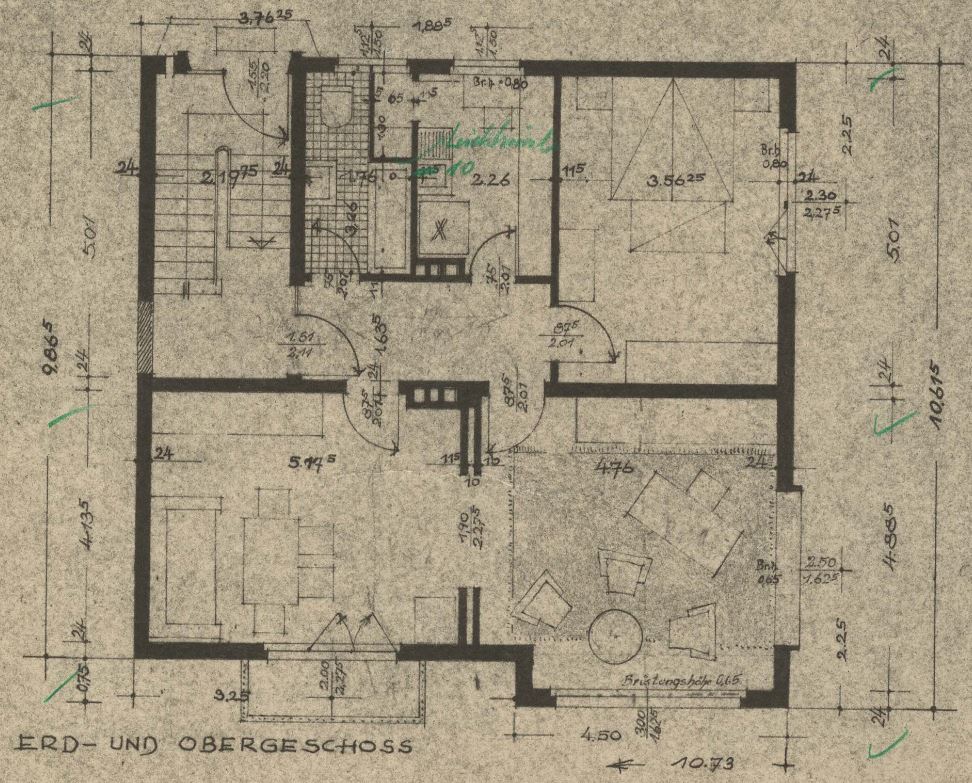 Bauantragszeichnung Grundriss Erd- und Obergeschoss von 1966 - Digitalisierung + Änderungen 2020